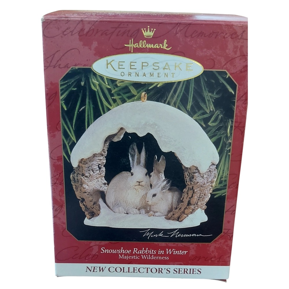 Vintage Hallmark Keepsake‎ Ornament 1997 Snowshoe Rabbits in Winter Majestic